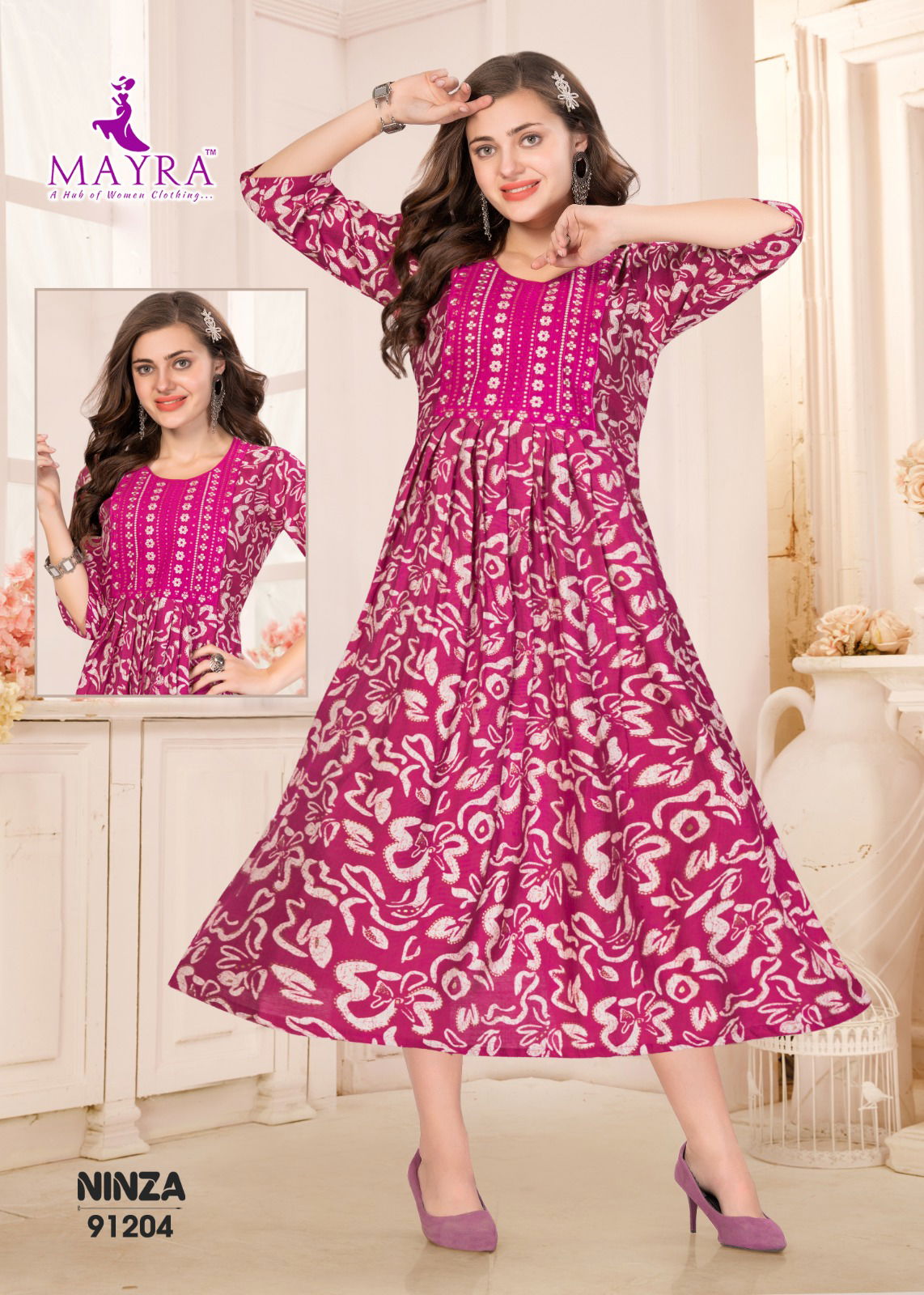 Ninza By Mayra Vertican Modal Printed Anarkali Kurtis Wholesale In Delhi